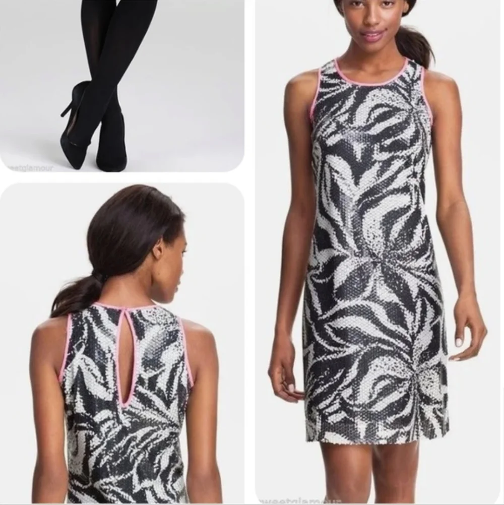 Lilly Pulitzer Courtin Sneak A Peek Black & White Sequin Shift Dress - 10